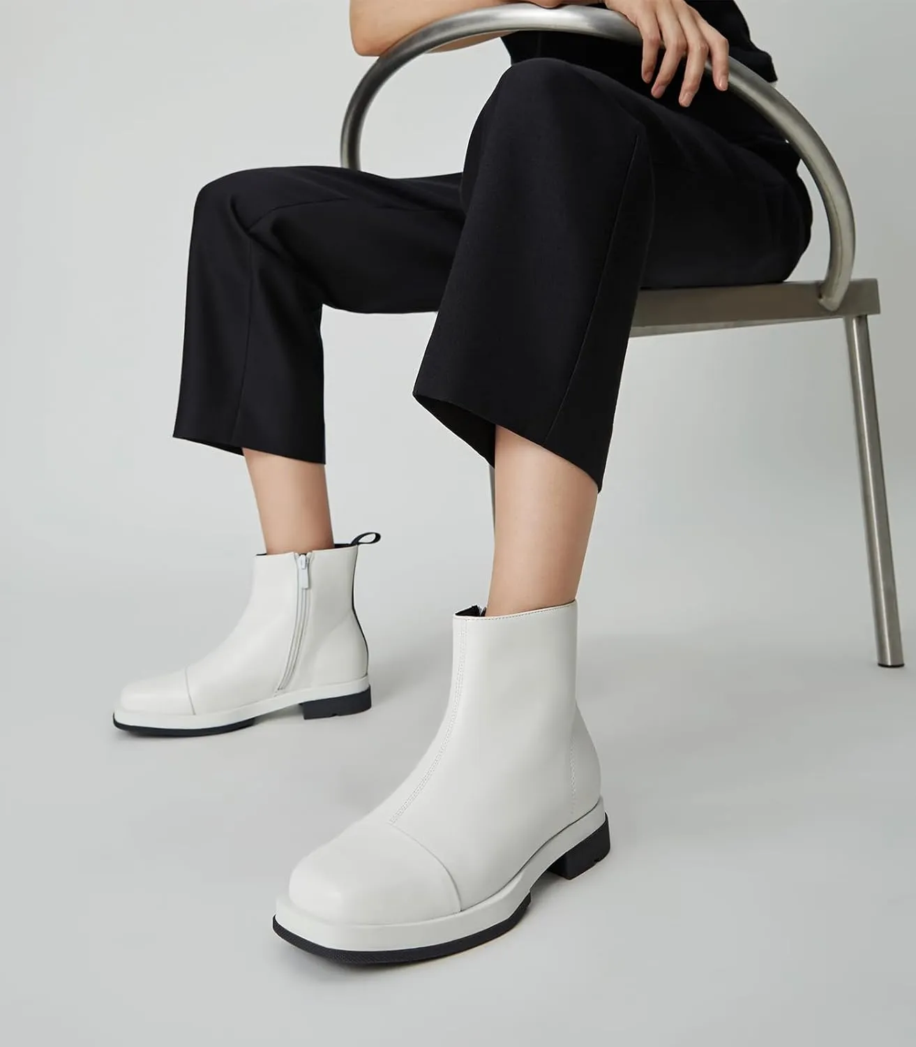 Arromic Women's Ankle Boots Square Toe Low Heel Booties Leather Zipper Dress Short Shoes for Women