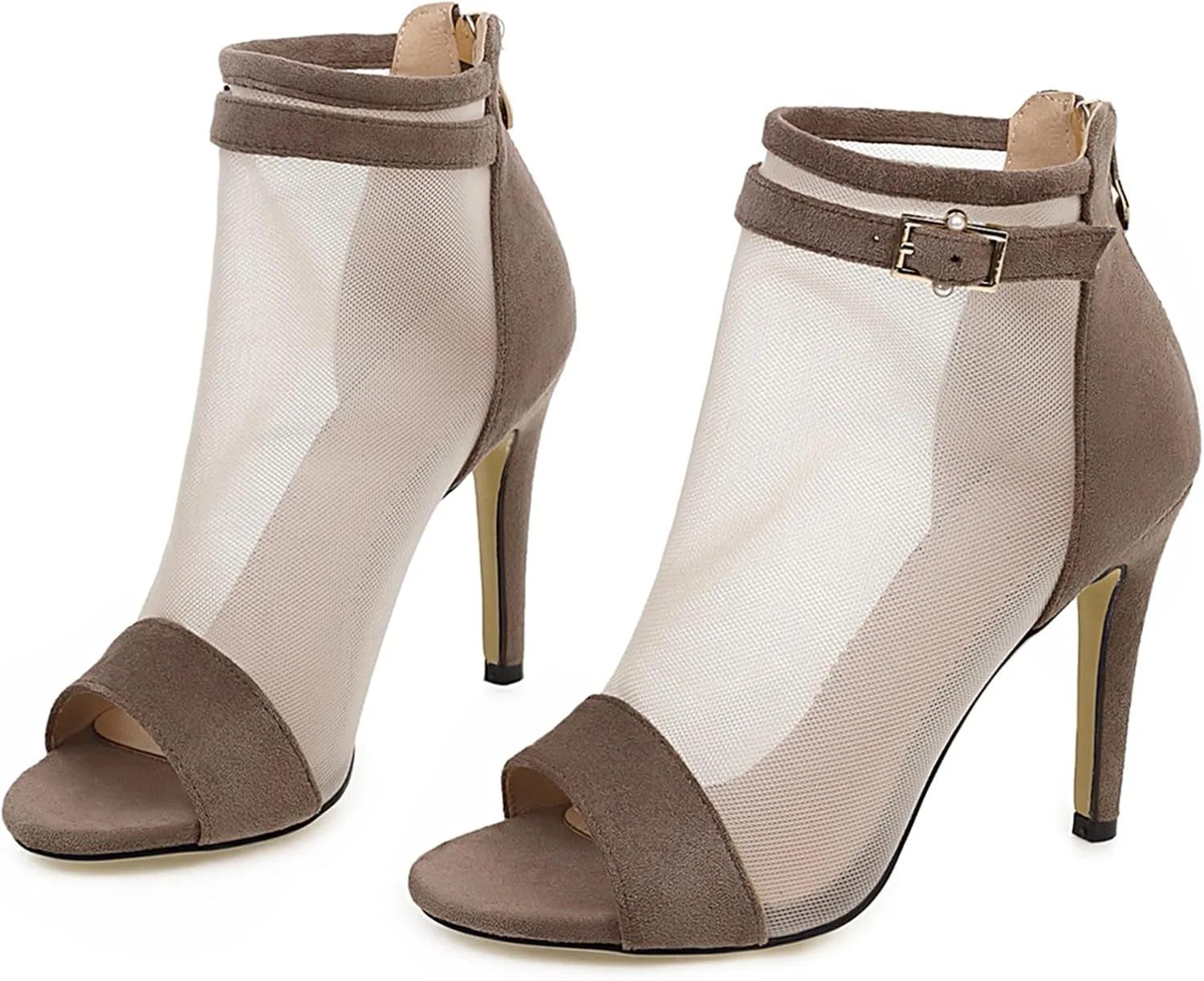 Asterisco Women Stiletto Ankle Boots Mesh High Heel Booties Peep Toe Zip Summer Boots, Size 3-10