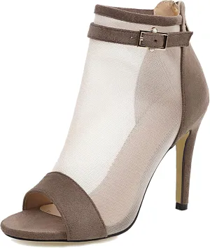 Asterisco Women Stiletto Ankle Boots Mesh High Heel Booties Peep Toe Zip Summer Boots, Size 3-10