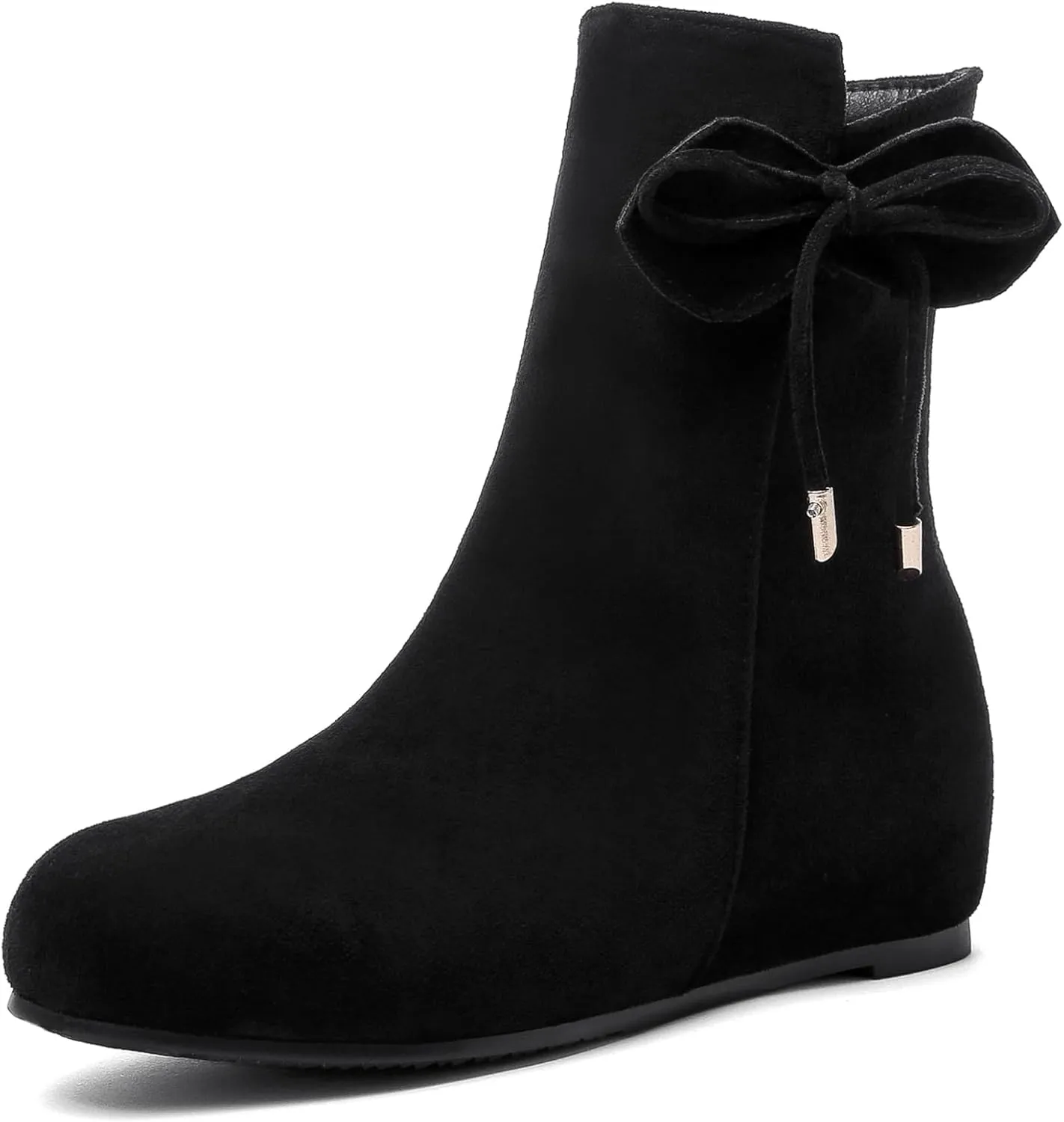 Asterisco Women Wedge Heel Ankle Boots Rhinestones Mid Heel Booties Round Toe Zip Moccasin Boots, Size 3-10