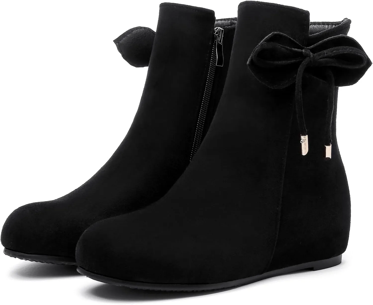 Asterisco Women Wedge Heel Ankle Boots Rhinestones Mid Heel Booties Round Toe Zip Moccasin Boots, Size 3-10