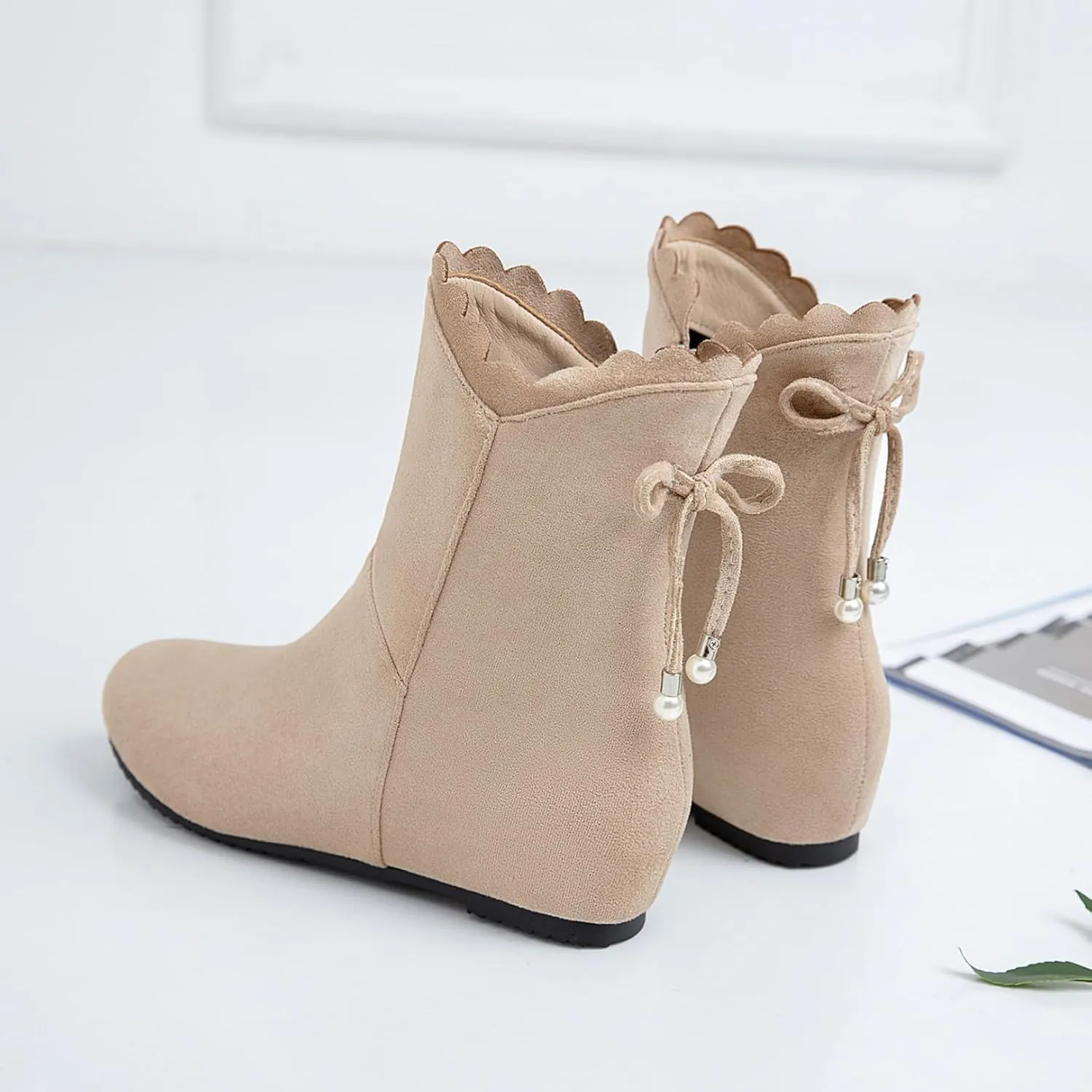 Asterisco Women Wedge Heel Ankle Boots Rhinestones Mid Heel Booties Round Toe Zip Moccasin Boots, Size 3-10