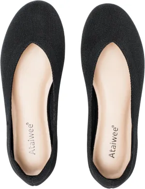 Ataiwee Women's Wide Width Flat Shoes - Dressy Knitted Soft Breathable Cute Slip-On Ballet Flats.