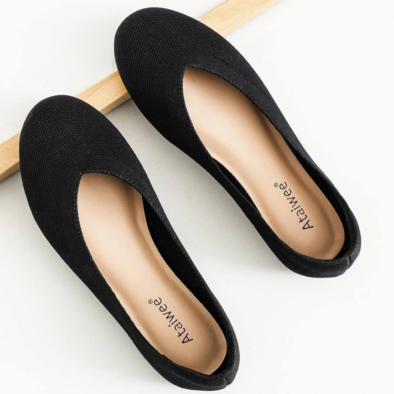 Ataiwee Women's Wide Width Flat Shoes - Dressy Knitted Soft Breathable Cute Slip-On Ballet Flats.