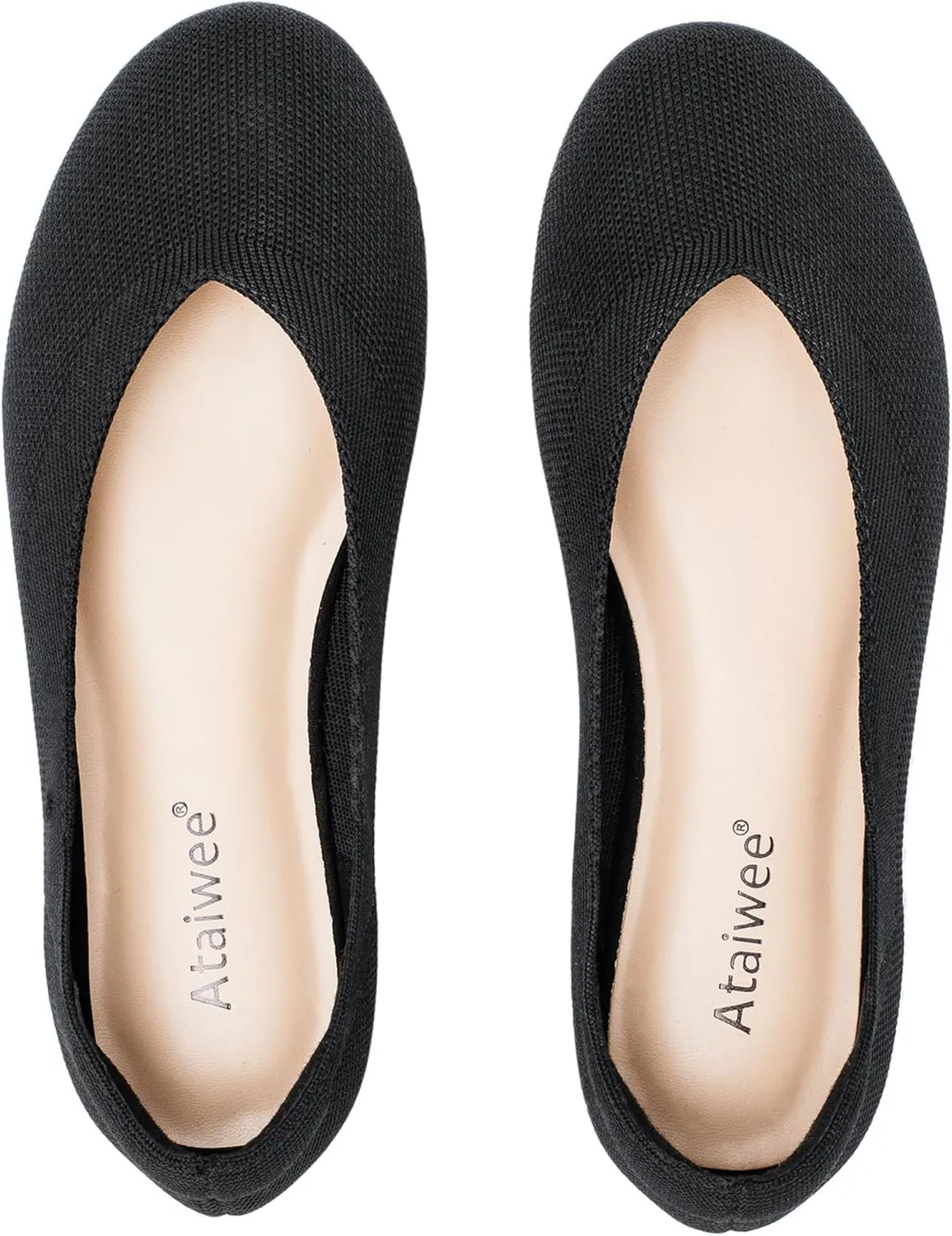 Ataiwee Women's Wide Width Flat Shoes - Dressy Knitted Soft Breathable Cute Slip-On Ballet Flats.