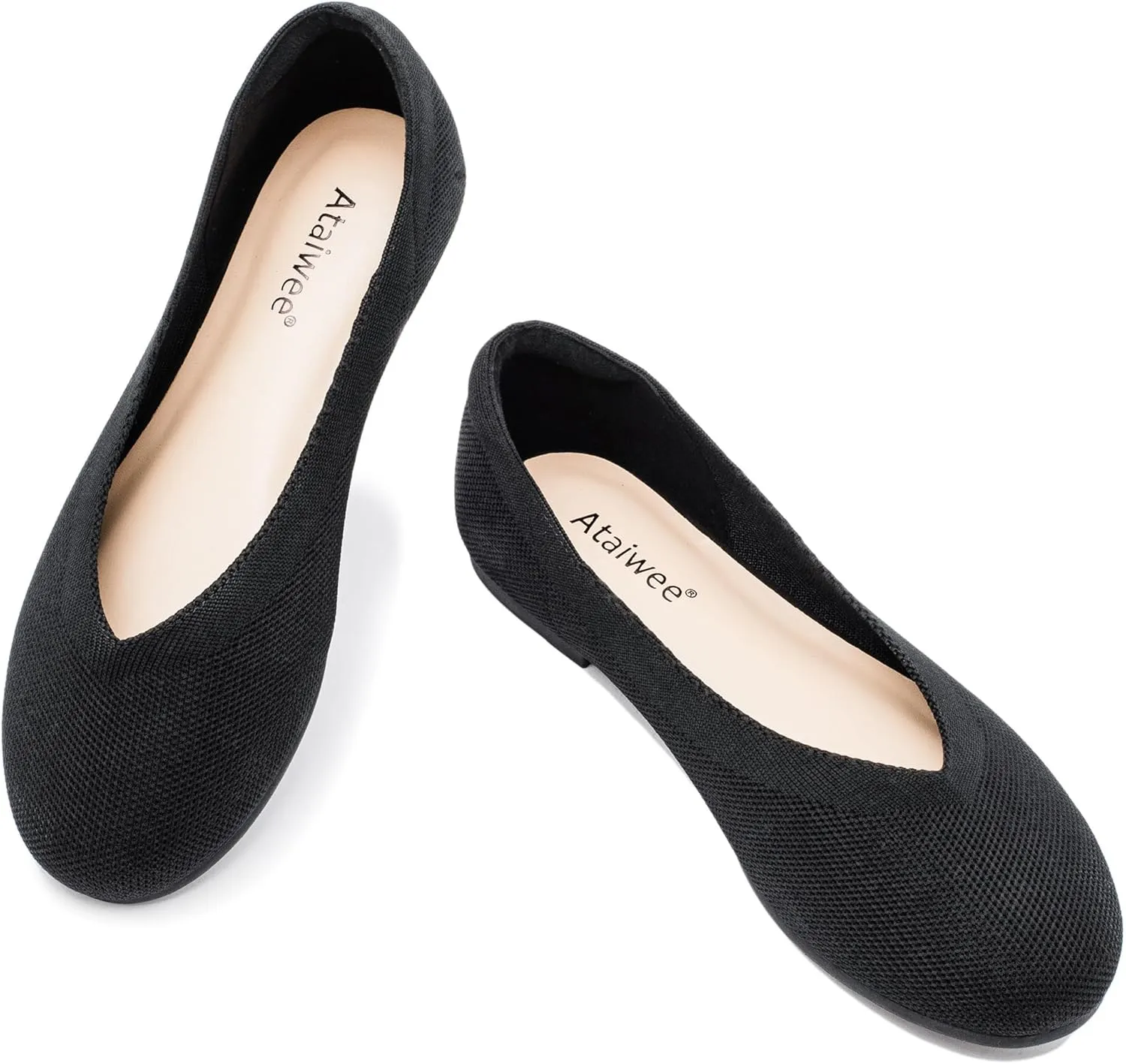 Ataiwee Women's Wide Width Flat Shoes - Dressy Knitted Soft Breathable Cute Slip-On Ballet Flats.