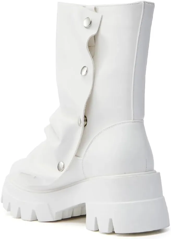 Atuelang Women's Slouchy Fold Over Boots Platform Wide Calf Shark Boots Pull On Fashion Short Booties