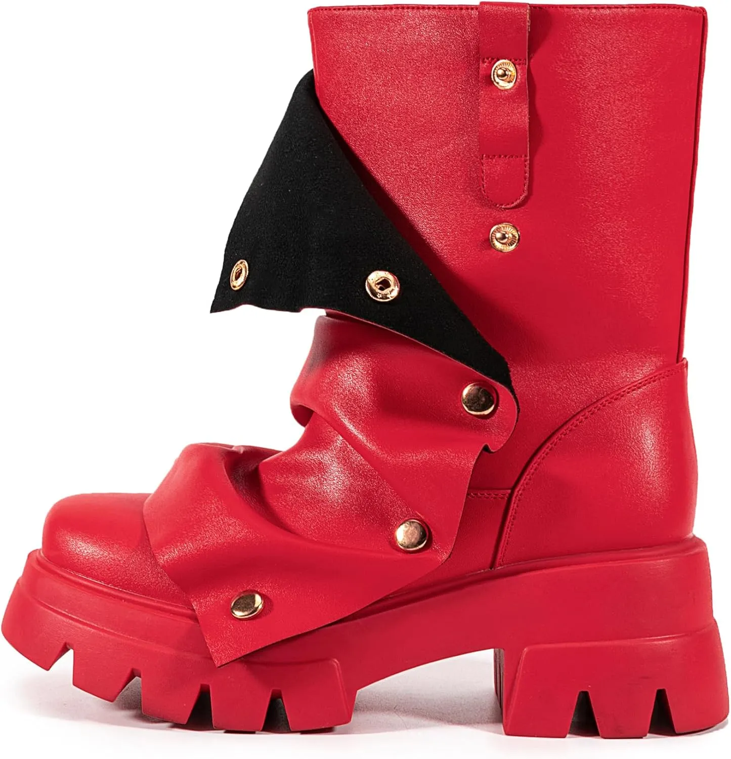 Atuelang Women's Slouchy Fold Over Boots Platform Wide Calf Shark Boots Pull On Fashion Short Booties
