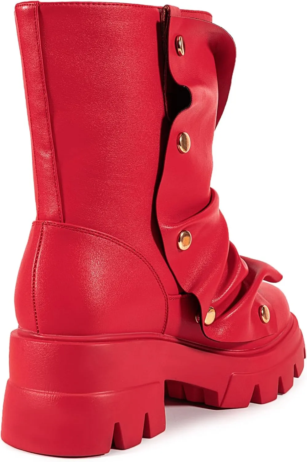 Atuelang Women's Slouchy Fold Over Boots Platform Wide Calf Shark Boots Pull On Fashion Short Booties