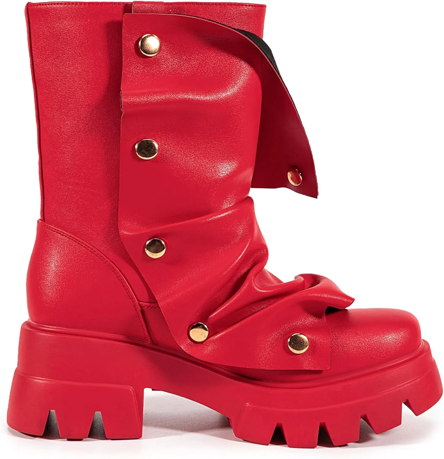 Atuelang Women's Slouchy Fold Over Boots Platform Wide Calf Shark Boots Pull On Fashion Short Booties