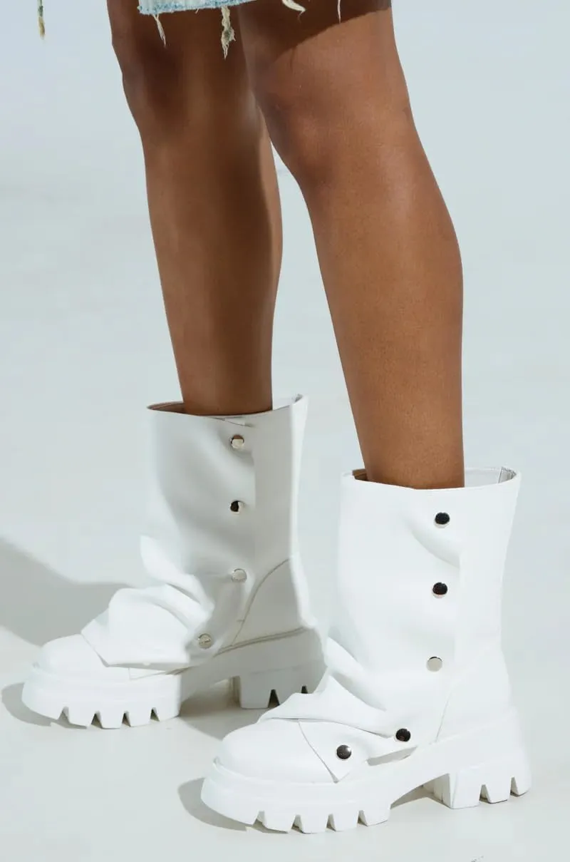 Atuelang Women's Slouchy Fold Over Boots Platform Wide Calf Shark Boots Pull On Fashion Short Booties