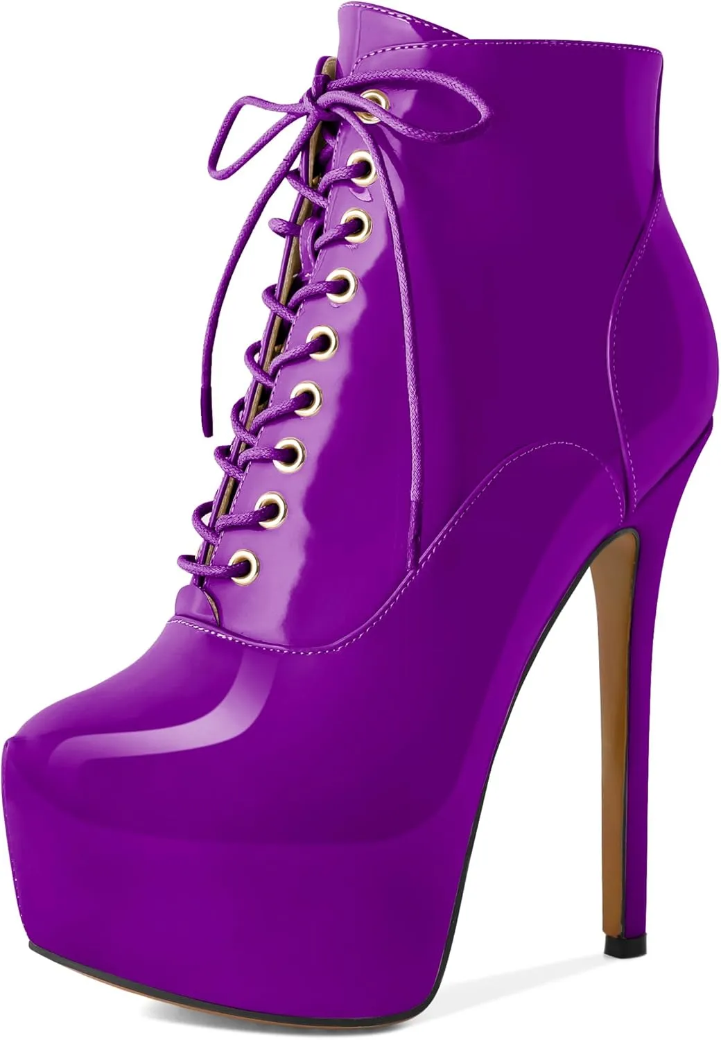 AUMOTED Women's Ankle Boots Platform Round Toe Combat Boots Stiletto High Heel Booties Sexy Fashion 6.3" Lace Up Zipper Warm Short Boots