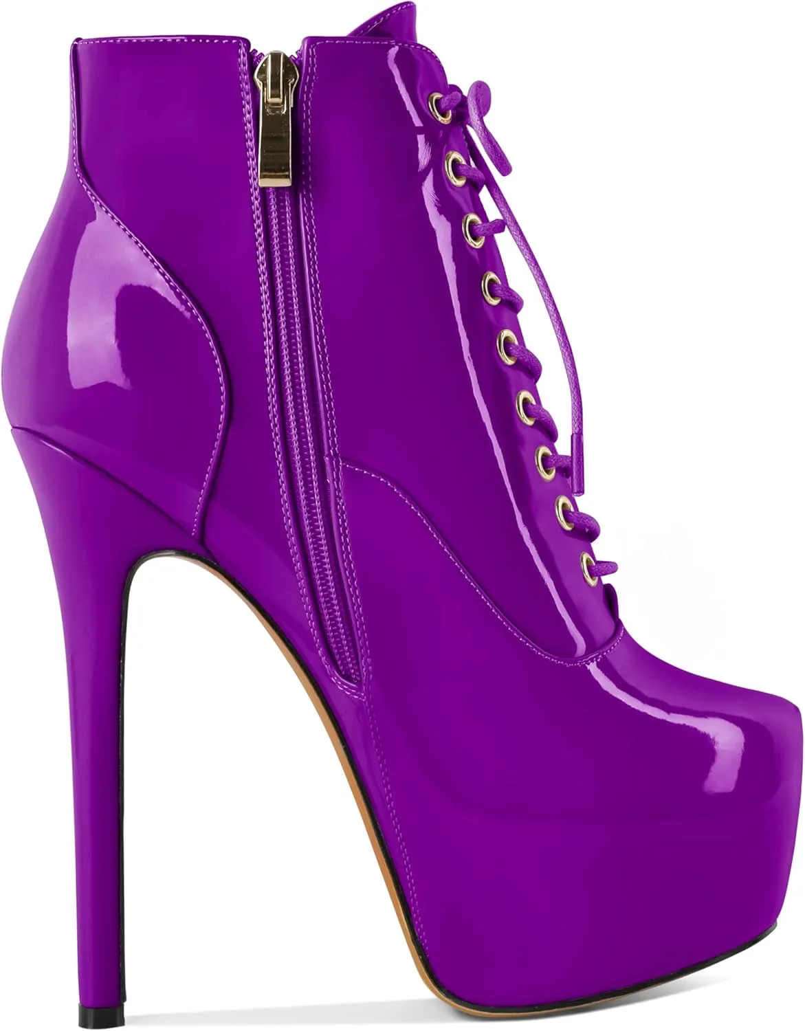 AUMOTED Women's Ankle Boots Platform Round Toe Combat Boots Stiletto High Heel Booties Sexy Fashion 6.3" Lace Up Zipper Warm Short Boots