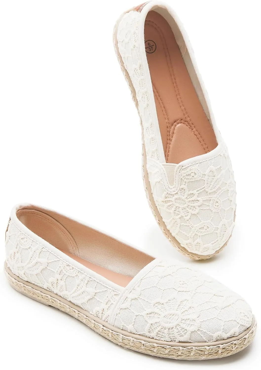BABUDOG Women's Black Flats with Flower Embroideried,White Lace Ballet Flats,Comfortable Dress Flats