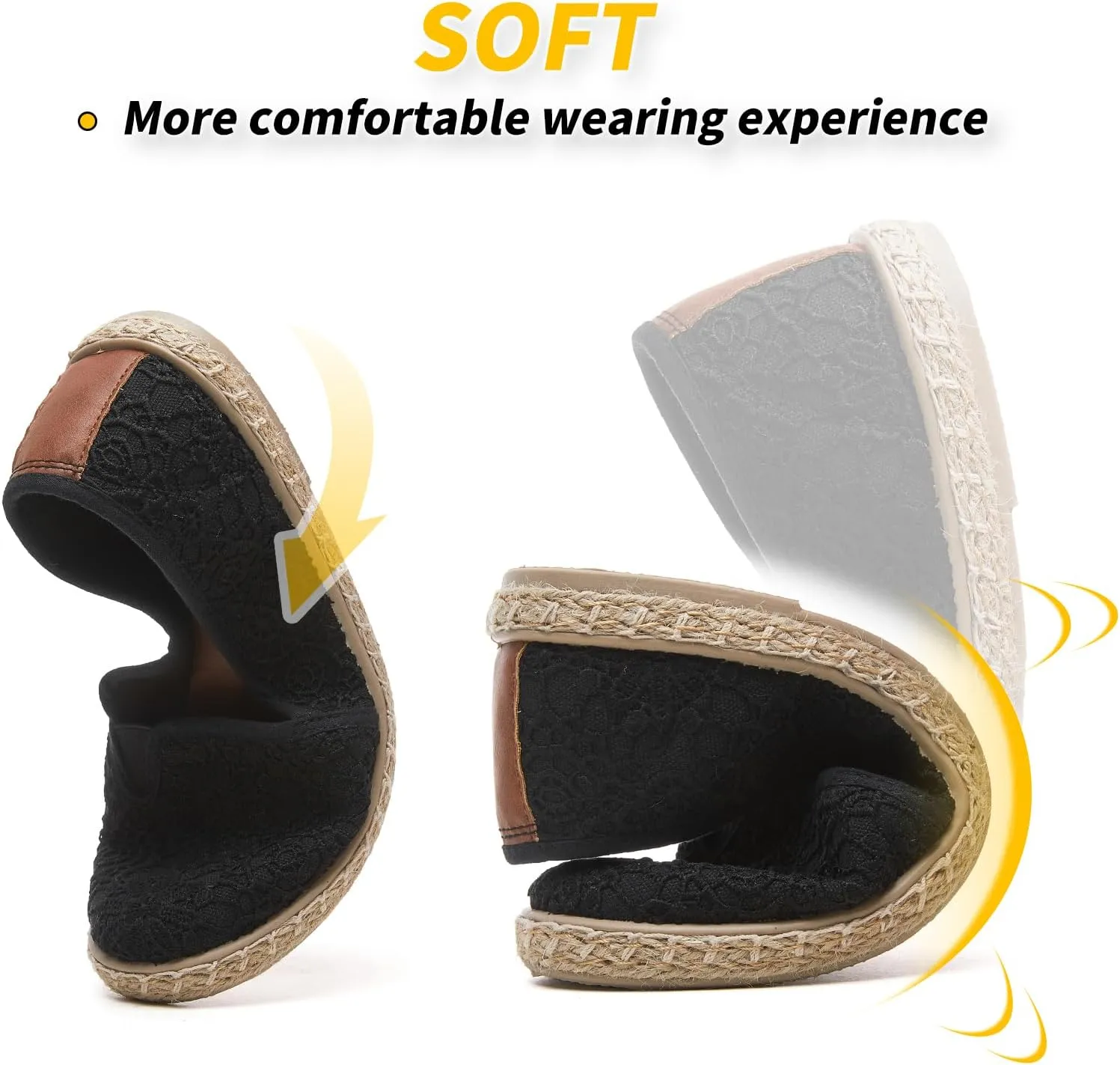 BABUDOG Women's Black Flats with Flower Embroideried,White Lace Ballet Flats,Comfortable Dress Flats