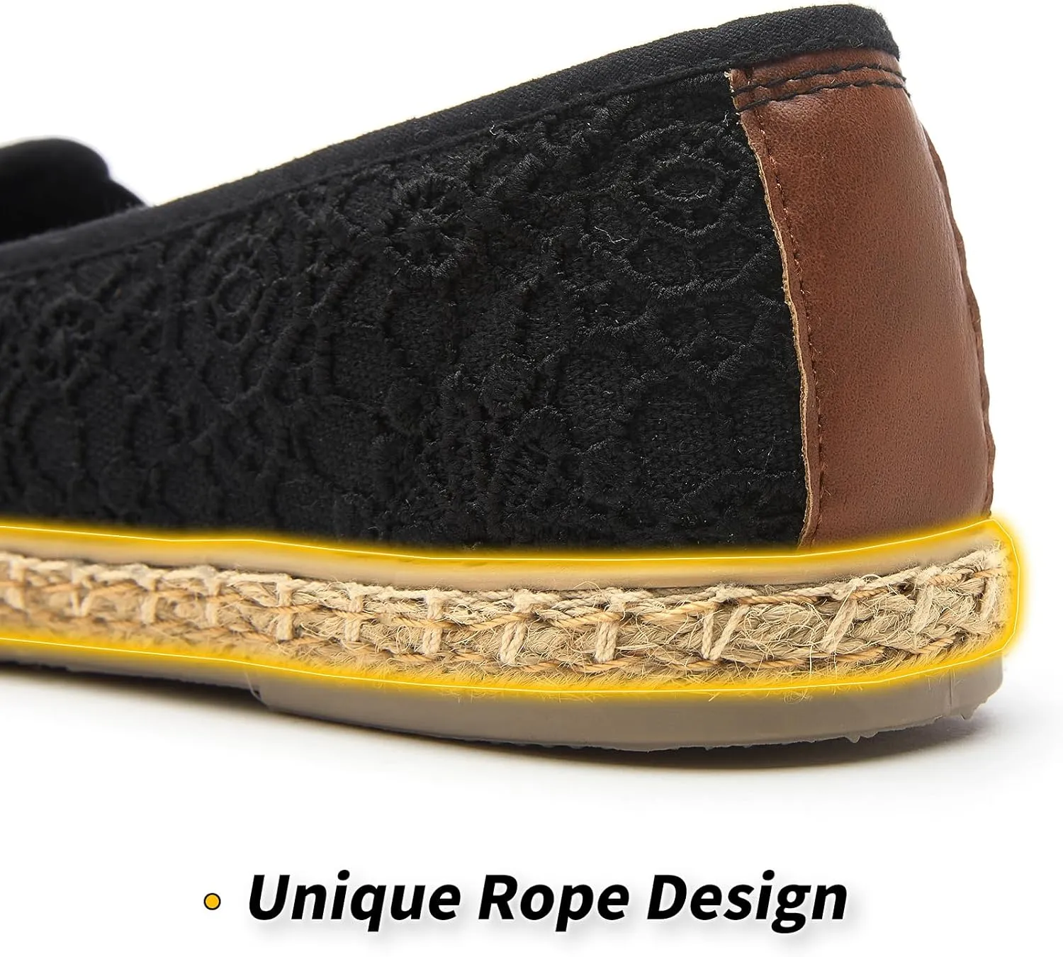 BABUDOG Women's Black Flats with Flower Embroideried,White Lace Ballet Flats,Comfortable Dress Flats