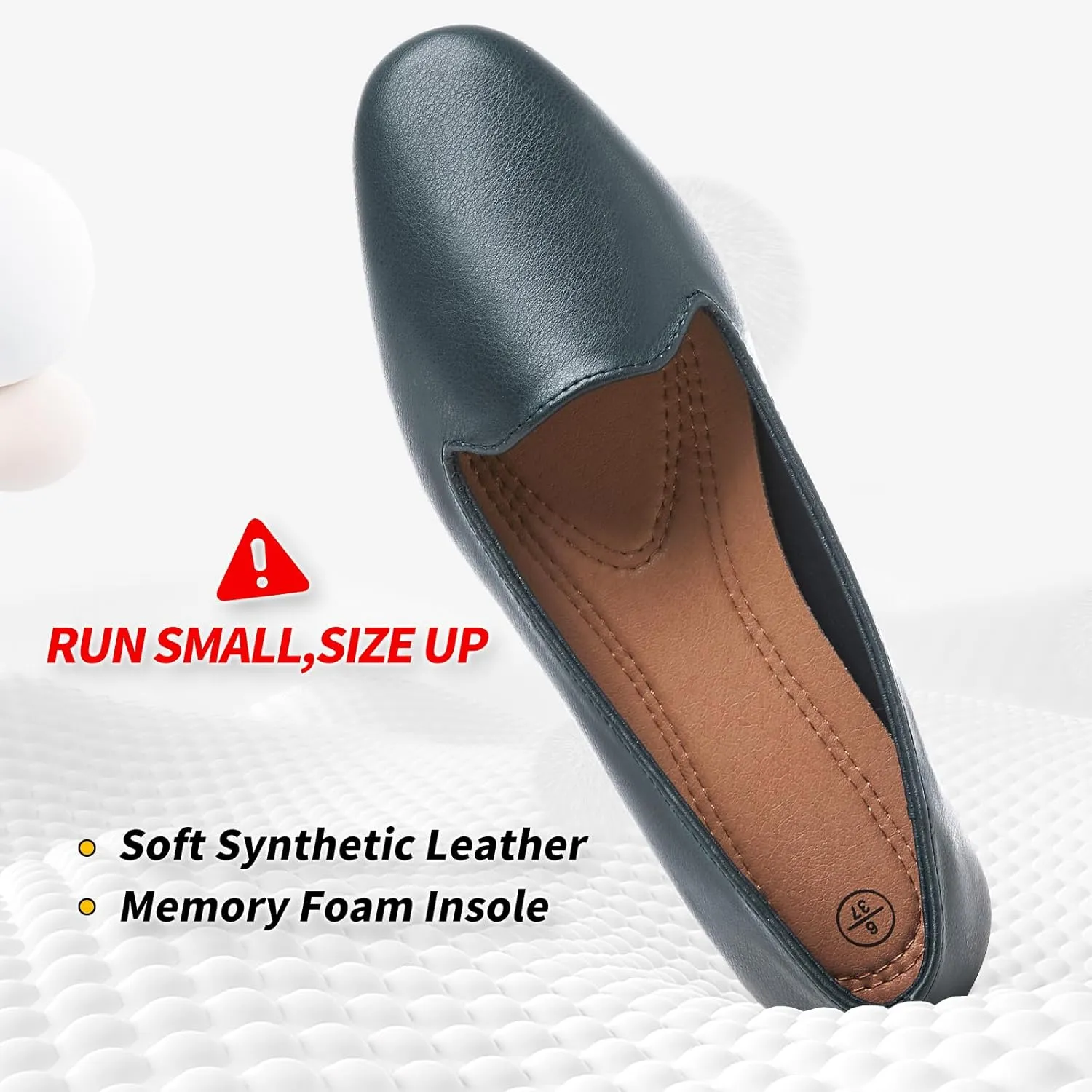 BABUDOG Womens Flats with Synthetic Leather,Classic Black and White Flats Shoes,Dress Shoes for Women