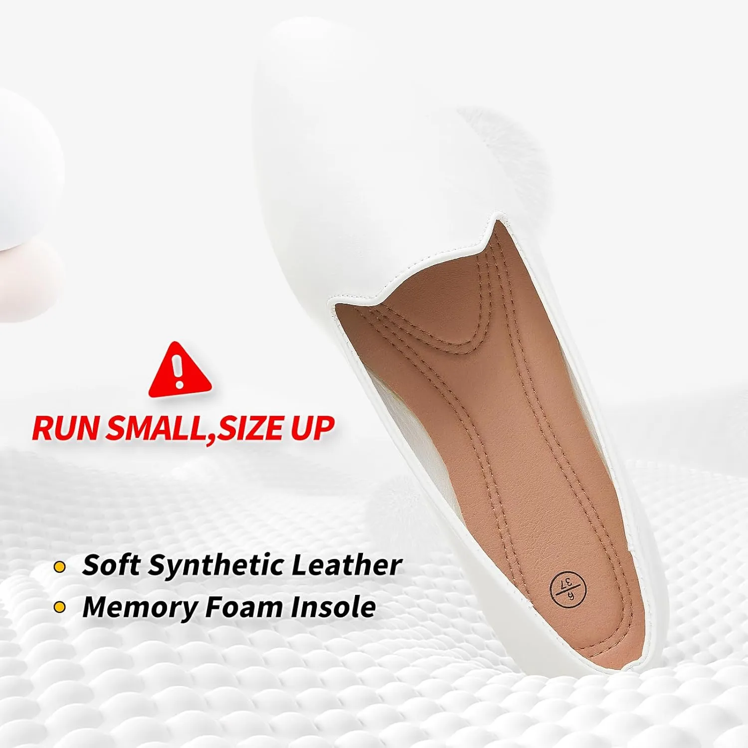 BABUDOG Womens Flats with Synthetic Leather,Classic Black and White Flats Shoes,Dress Shoes for Women