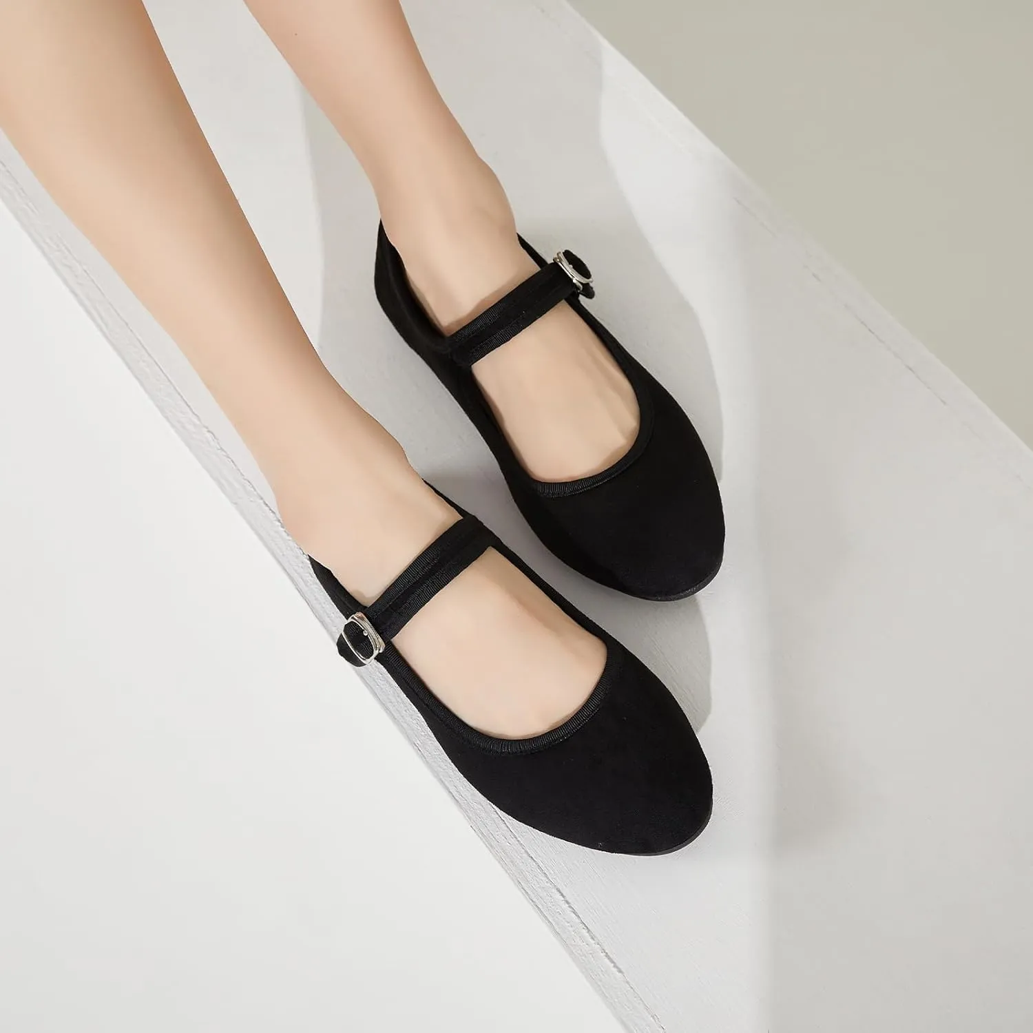 BABUDOG Womens Mary Jane Flats with Strap,Black Flats Shoes Dressy Comfortable,Ballet Flats for Women