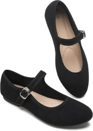 BABUDOG Womens Mary Jane Flats with Strap,Black Flats Shoes Dressy Comfortable,Ballet Flats for Women
