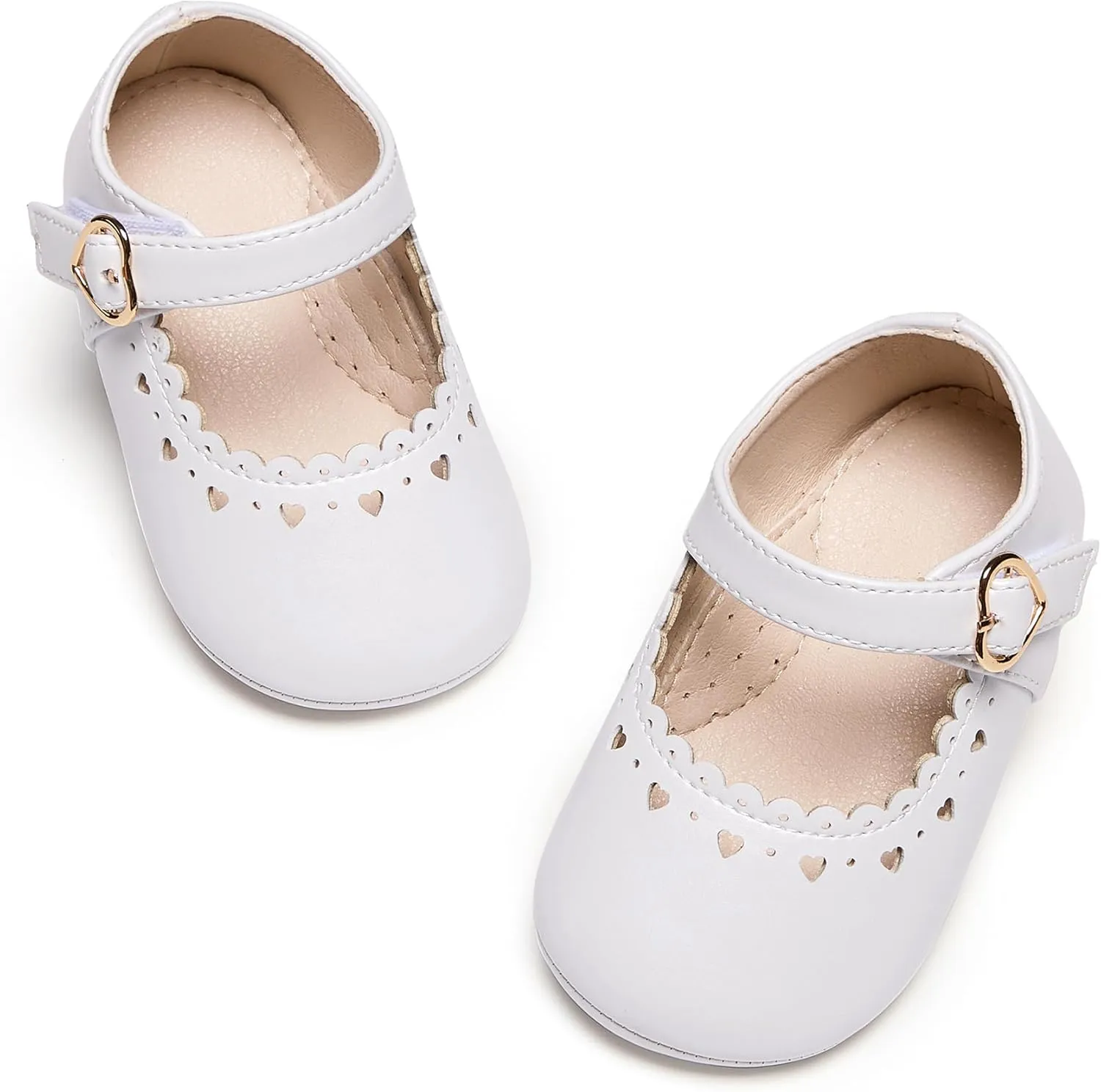 Baby Girls Mary Jane Flats - Infant Newborn Walking Shoes Soft Rubber Sole Princess Wedding