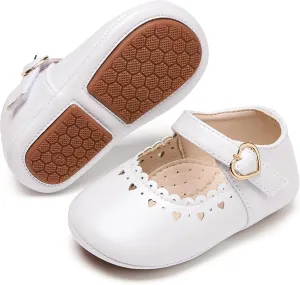 Baby Girls Mary Jane Flats - Infant Newborn Walking Shoes Soft Rubber Sole Princess Wedding