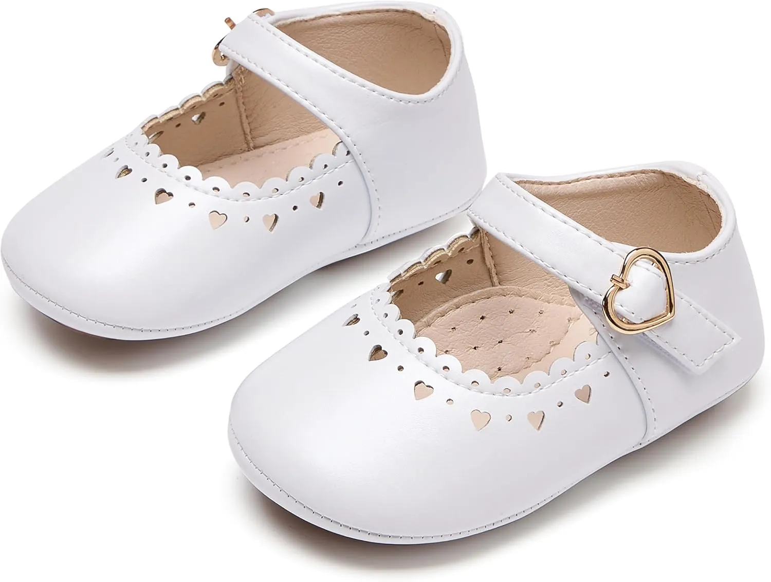 Baby Girls Mary Jane Flats - Infant Newborn Walking Shoes Soft Rubber Sole Princess Wedding