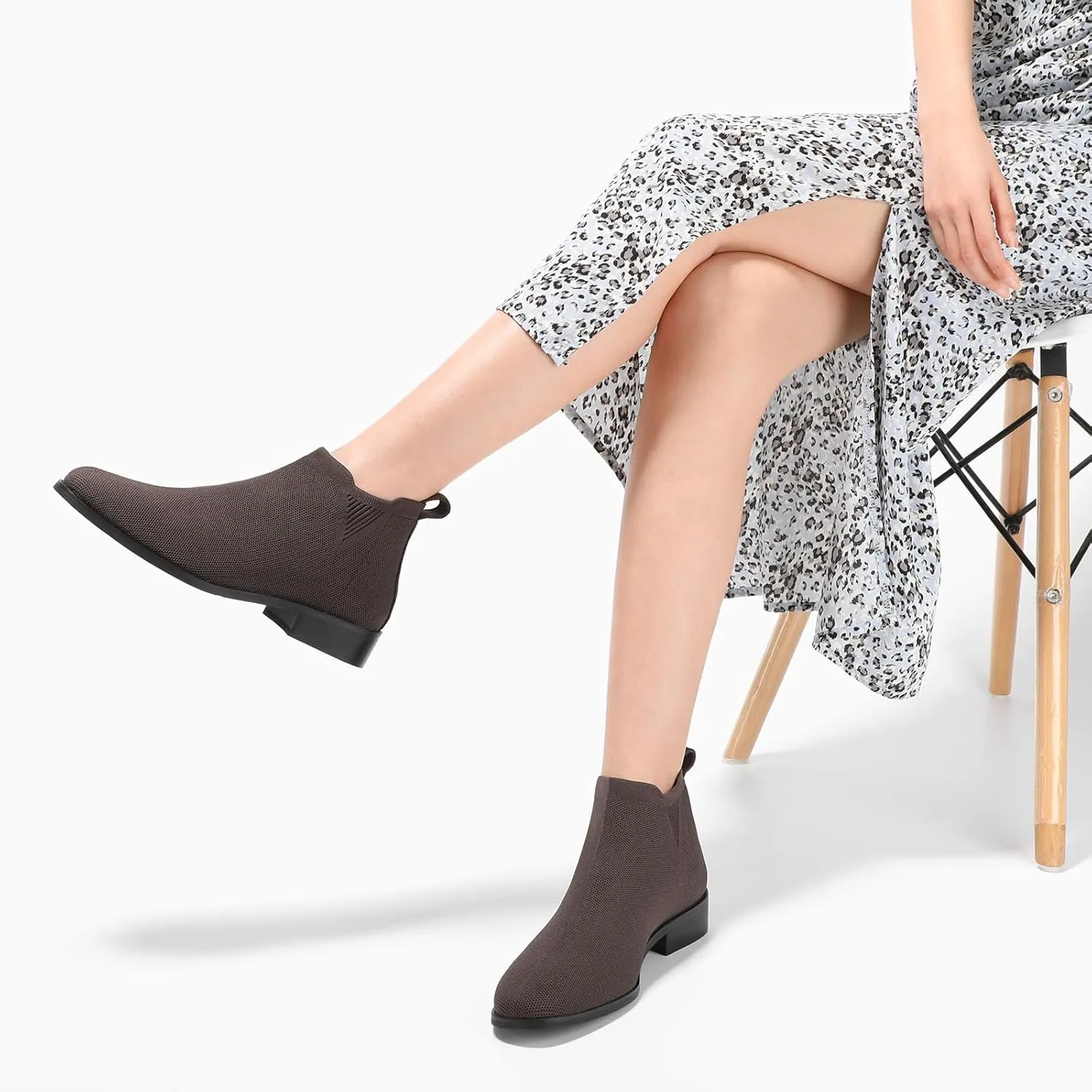 Bacia Sock Ankle Boots for Women Square Toe Slip on Short Chelsea Boots Low Heel Fall Booties