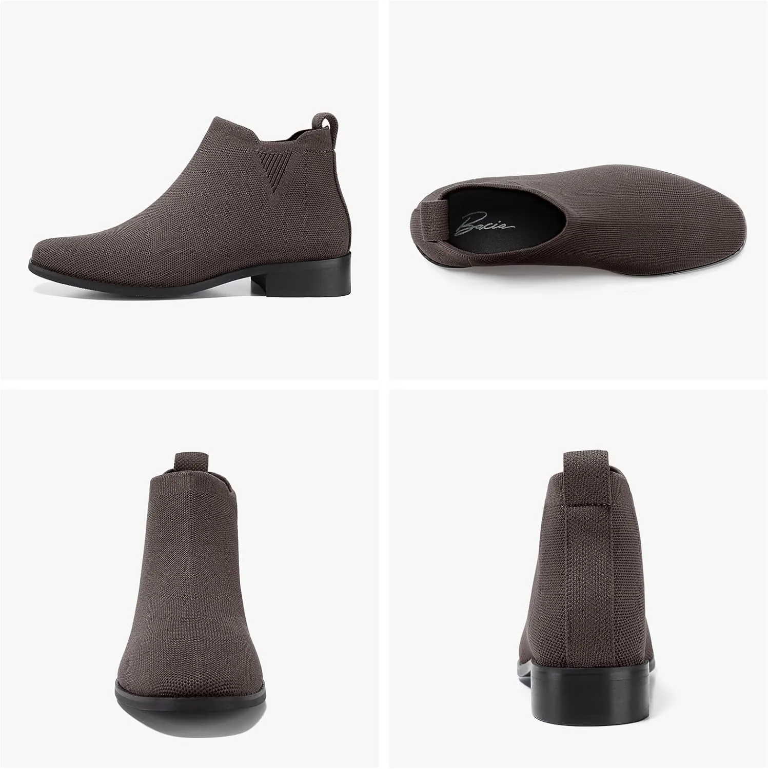 Bacia Sock Ankle Boots for Women Square Toe Slip on Short Chelsea Boots Low Heel Fall Booties