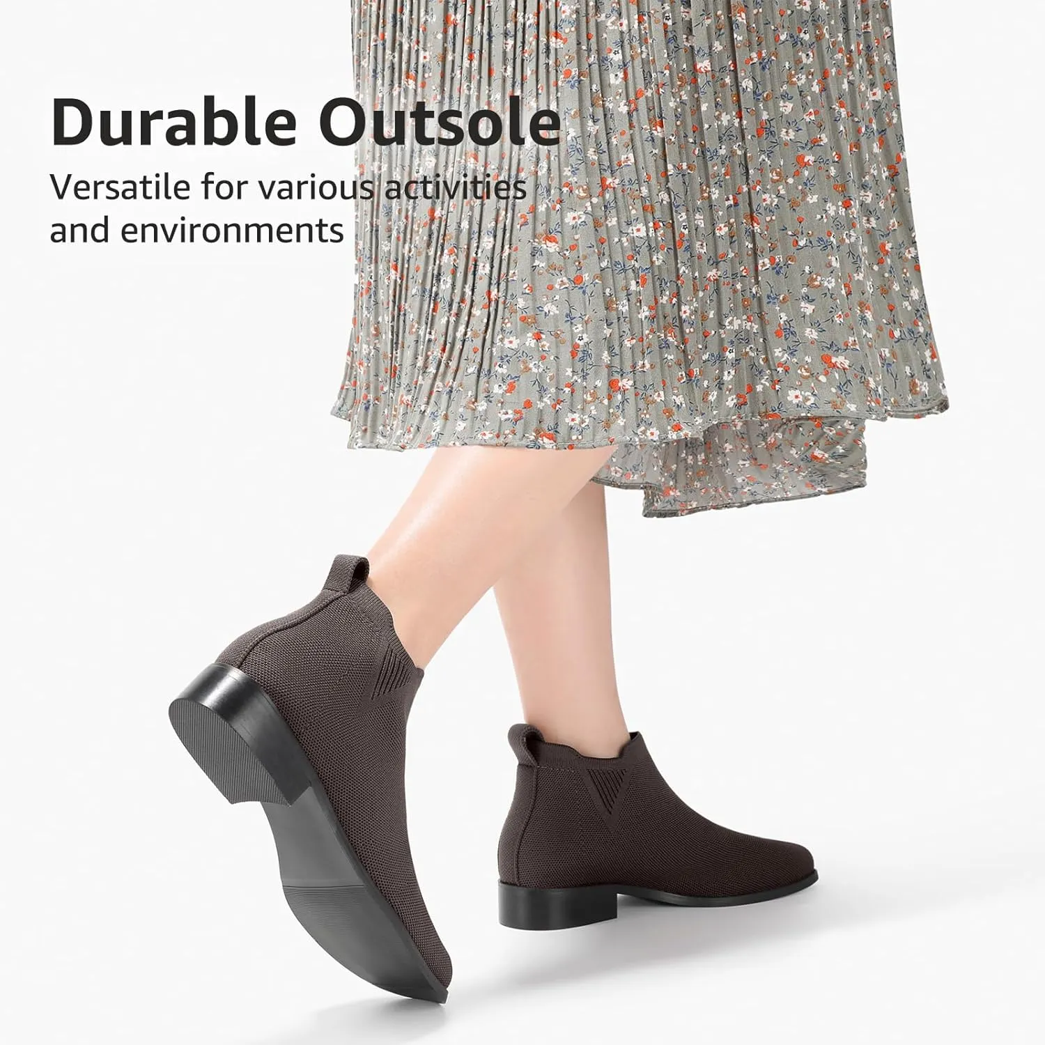 Bacia Sock Ankle Boots for Women Square Toe Slip on Short Chelsea Boots Low Heel Fall Booties