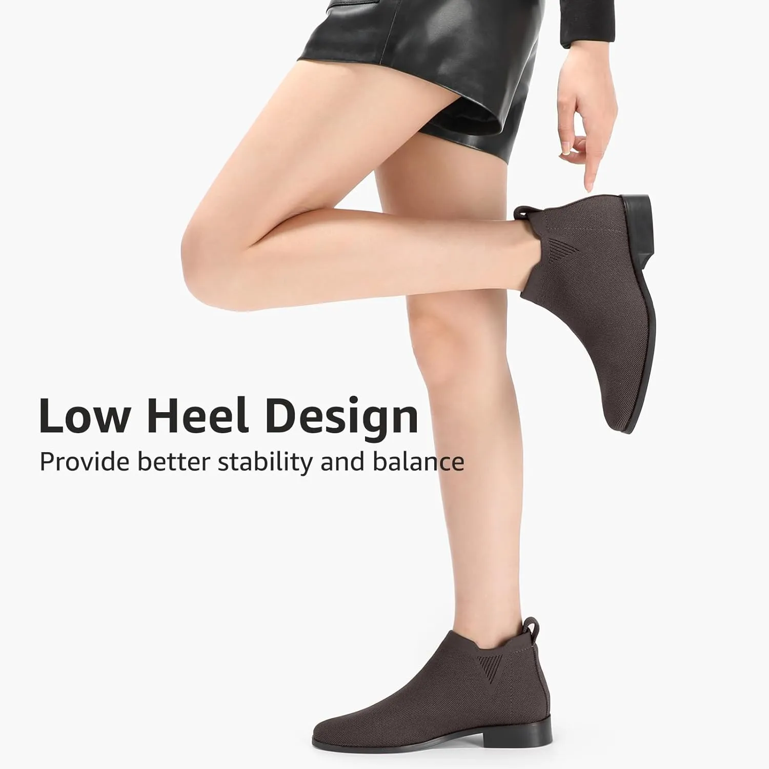 Bacia Sock Ankle Boots for Women Square Toe Slip on Short Chelsea Boots Low Heel Fall Booties