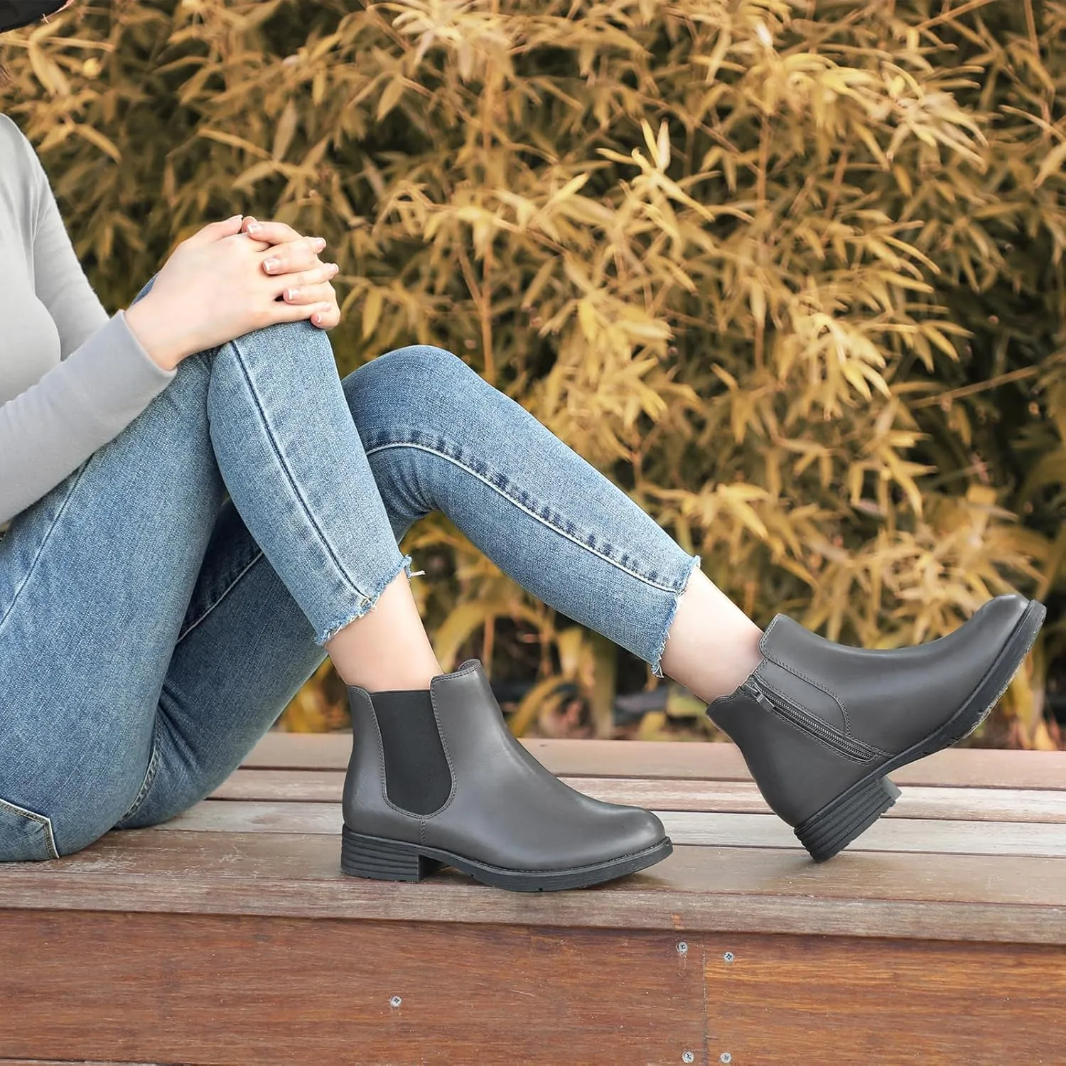 Bacia Womens Ankle Boots Low Heel Chelsea Boots Fall Short Booties with Side Zipper