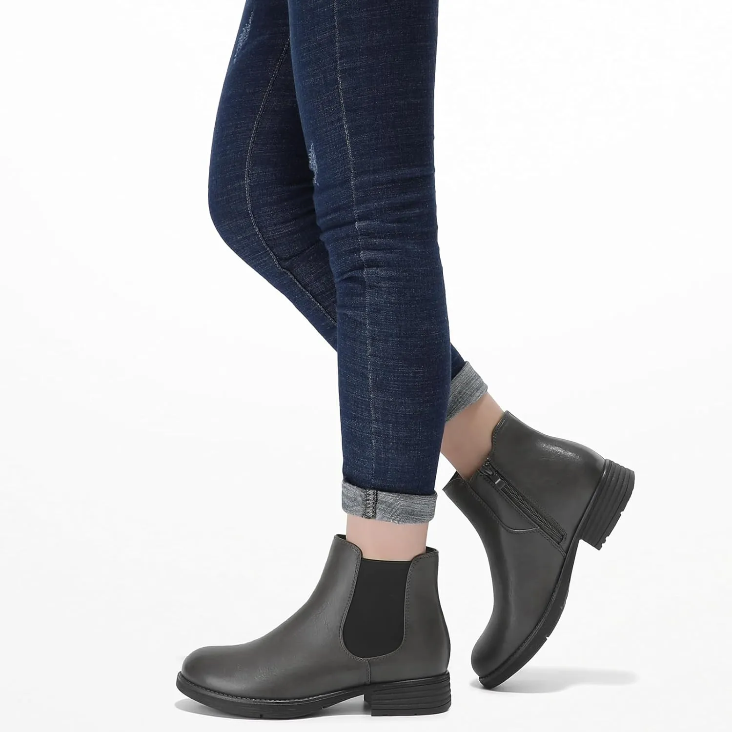 Bacia Womens Ankle Boots Low Heel Chelsea Boots Fall Short Booties with Side Zipper