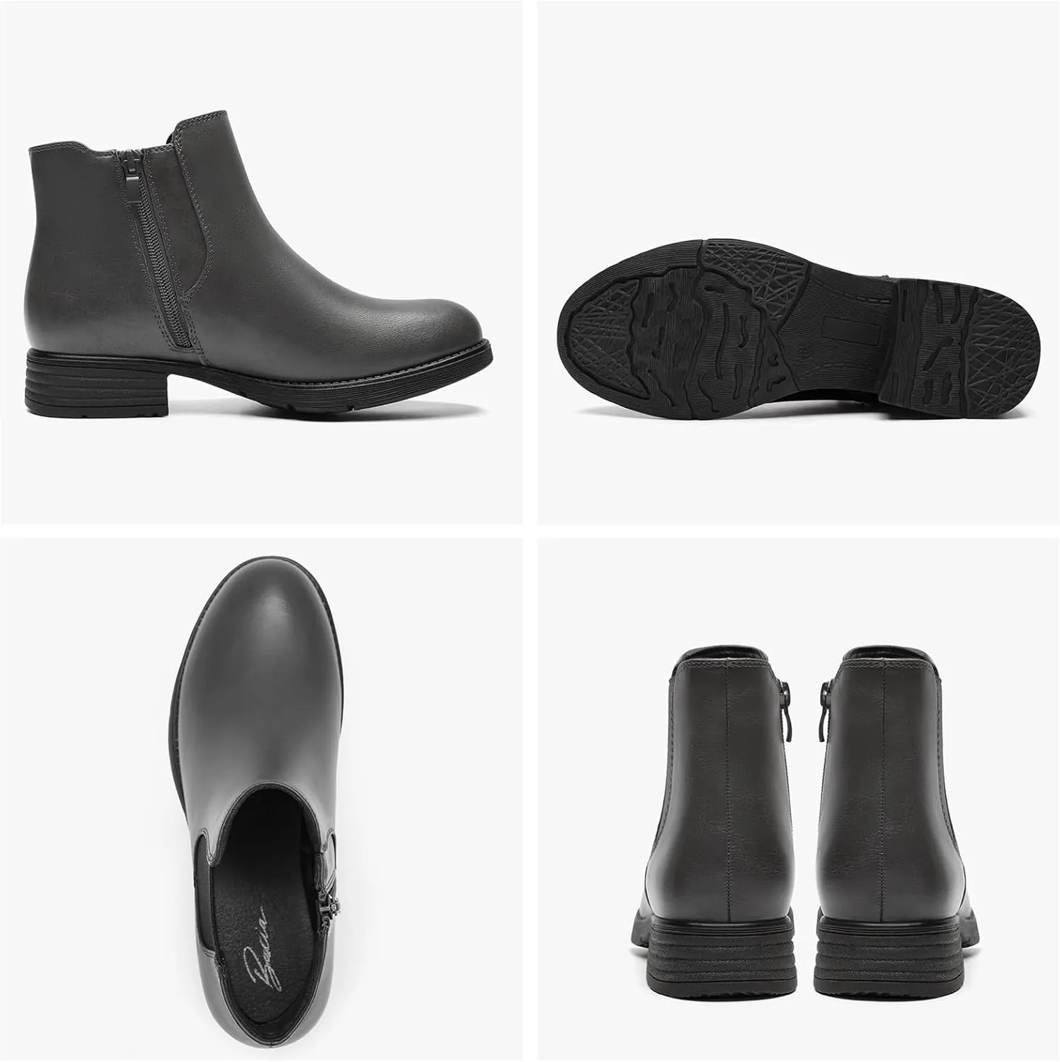 Bacia Womens Ankle Boots Low Heel Chelsea Boots Fall Short Booties with Side Zipper