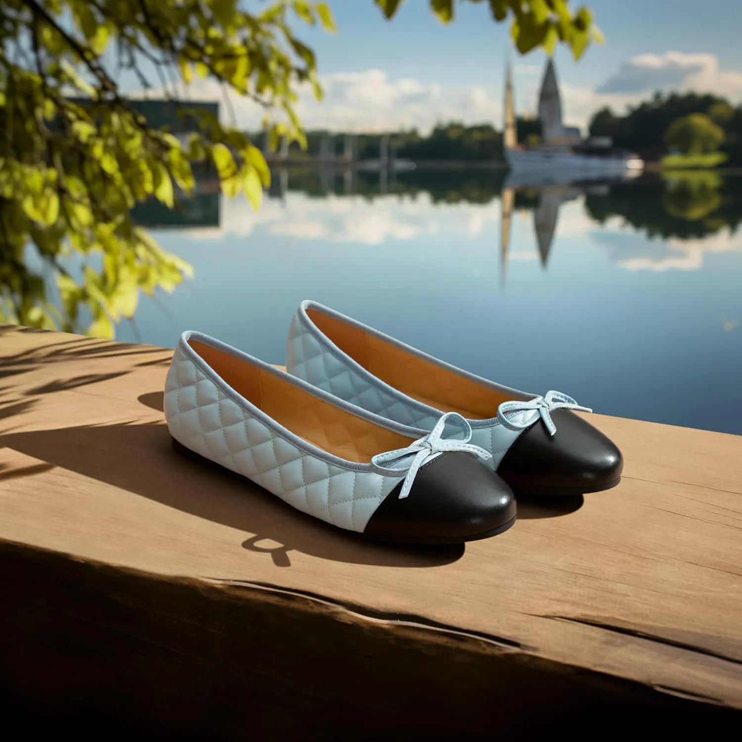Ballet Flats for Women;Round Toe Mary Jane;Soft Leather Geometric Patterns Dressy Flats;Bowknot Slip on Women Shoes
