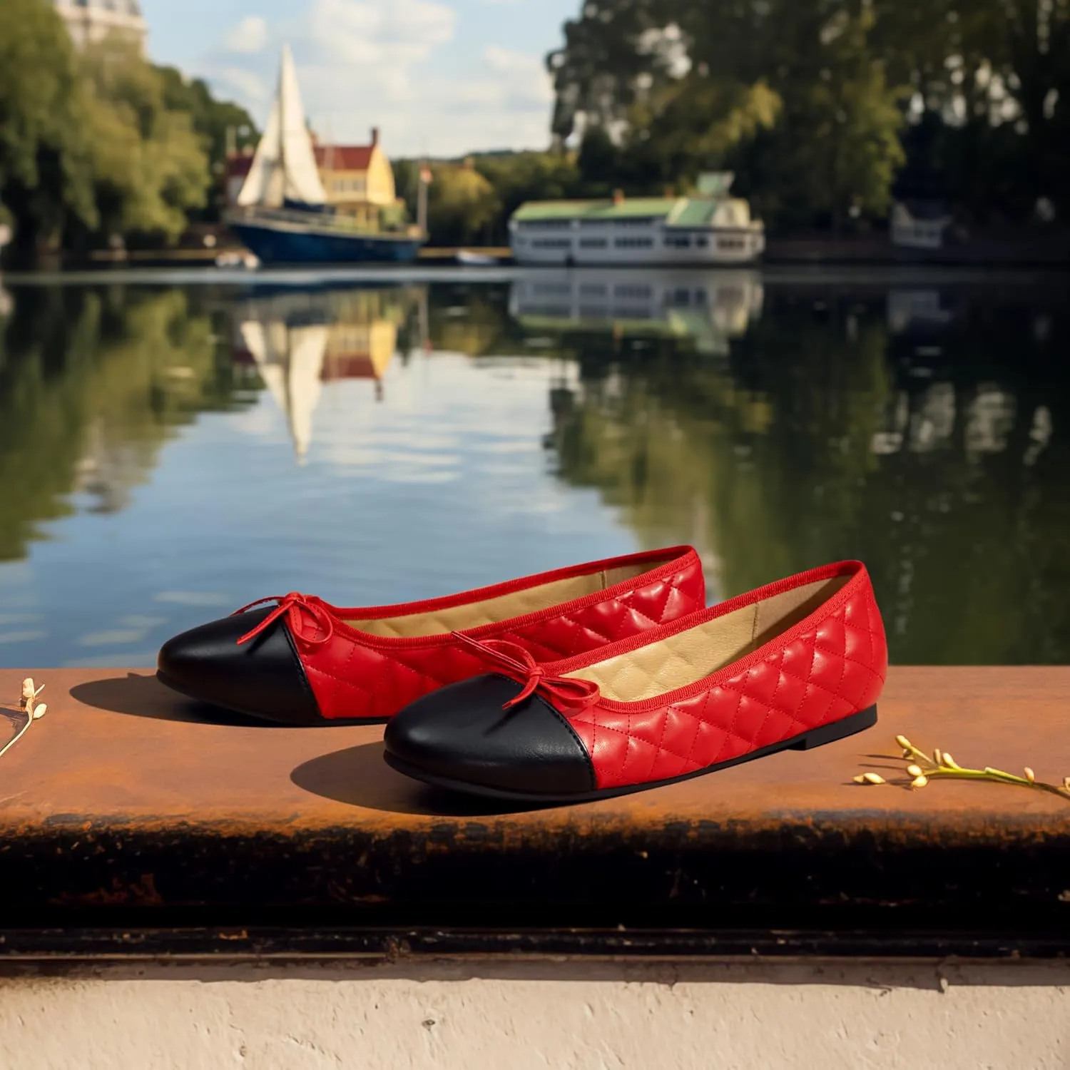 Ballet Flats for Women;Round Toe Mary Jane;Soft Leather Geometric Patterns Dressy Flats;Bowknot Slip on Women Shoes