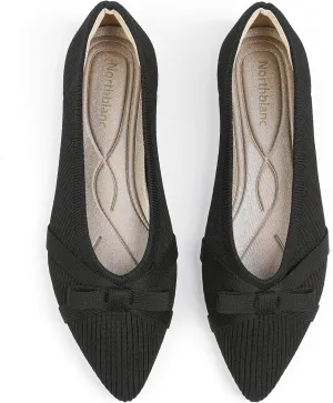 Ballet Flats Shoes for Women - Comfortable Casual Dressy Classic Softable Pointed Toe Bow Knit Work Office Shoe