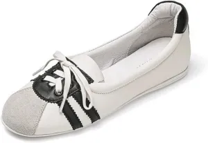 Ballet Sneakers for Woman Leather Trendy Lace Up Ballerina Flats Round Toe Fancy Walking Office Ballet Shoes 2025 Spring Summer Casual Daily Comfortable Footwear