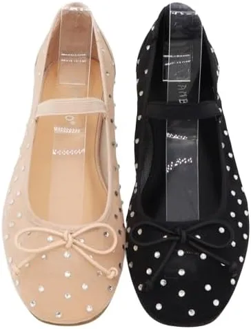 BAMBOO® Women's Studded Mesh Ballet Flats with Bow Detail