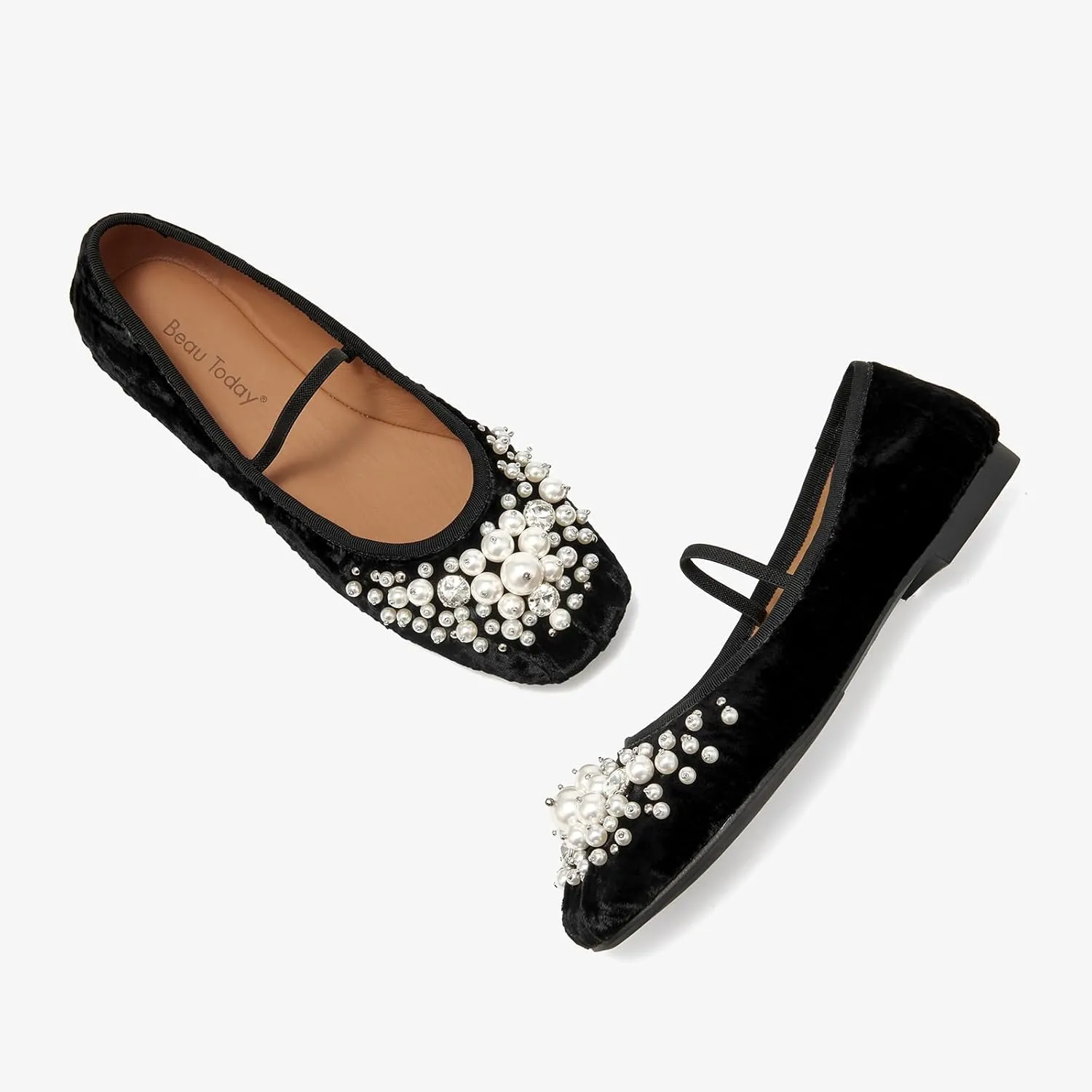BEAU TODAY Mary Jane Shoes Women, Ballet Flats Shoes for Women, Buckle Strap Genuine Leather Flats, Comfortable Square Toe Dressy Mary Jane Flats Trendy