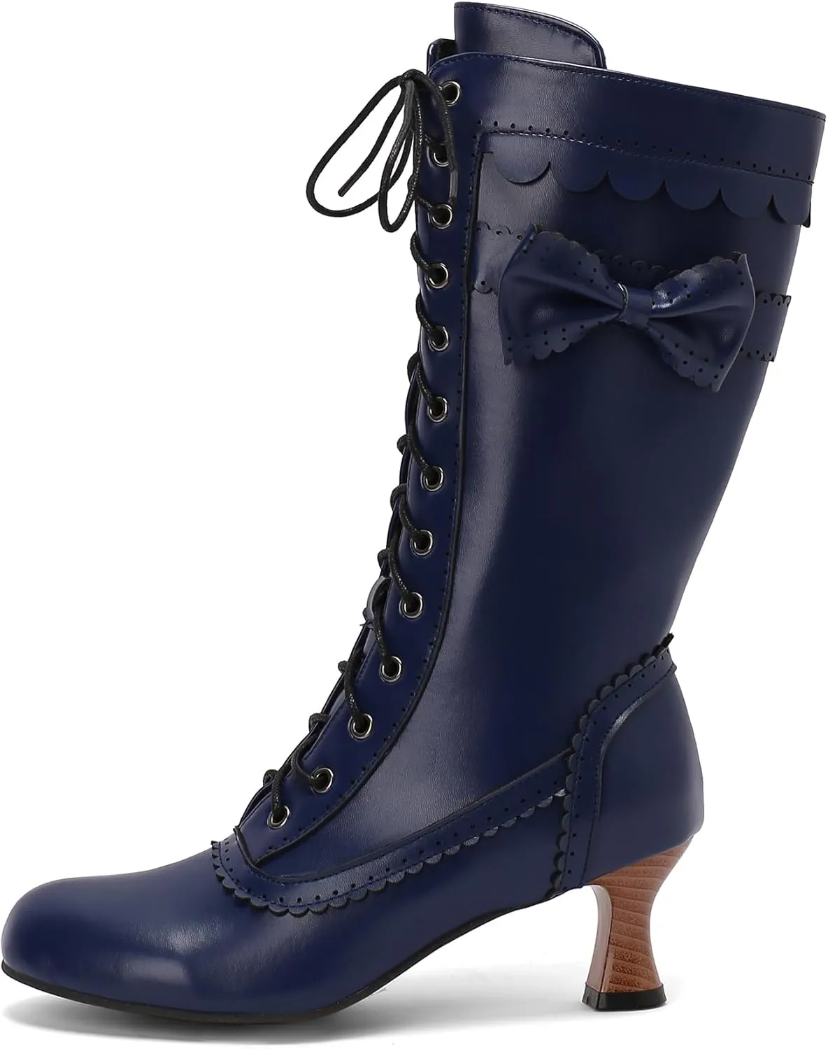 BEAUPAS Women's Mid Calf Boots Victorian Boots Lace Up Chunky Kitten Heel Round Toe Boots Vintage Low High Heels Goth Wedding Dress Granny Boots Zipper Sweet Bow Kawaii Boots