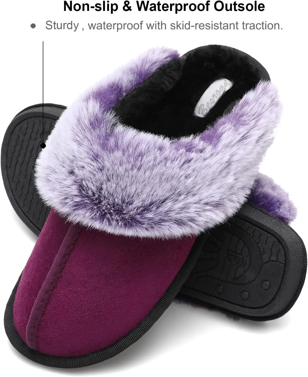 Besroad Winter Fuzzy House Slippers Sandals Plush Faux Fur Fluffy Flats Slippers Warm Slide Shoes for Women
