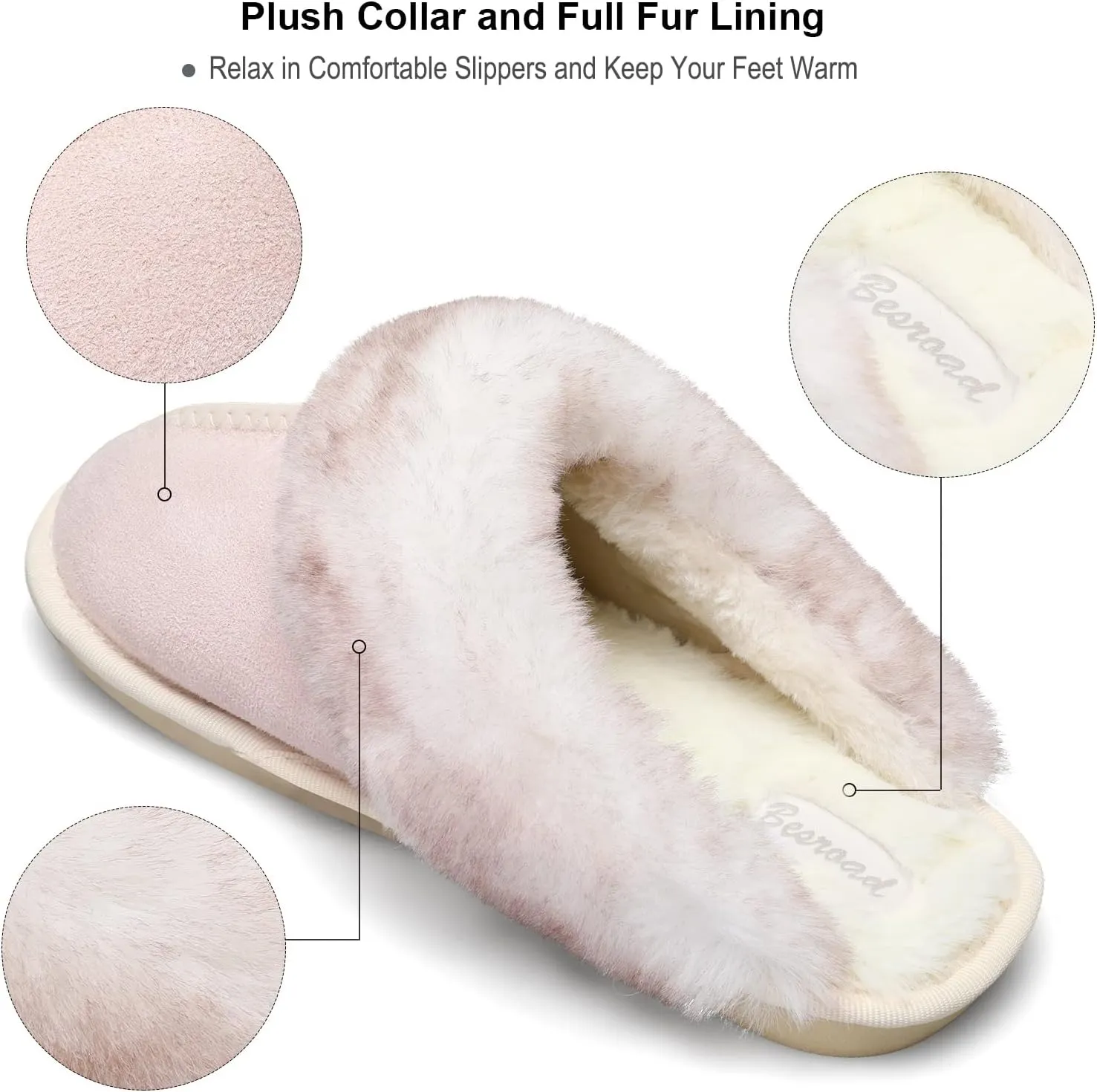 Besroad Winter Fuzzy House Slippers Sandals Plush Faux Fur Fluffy Flats Slippers Warm Slide Shoes for Women