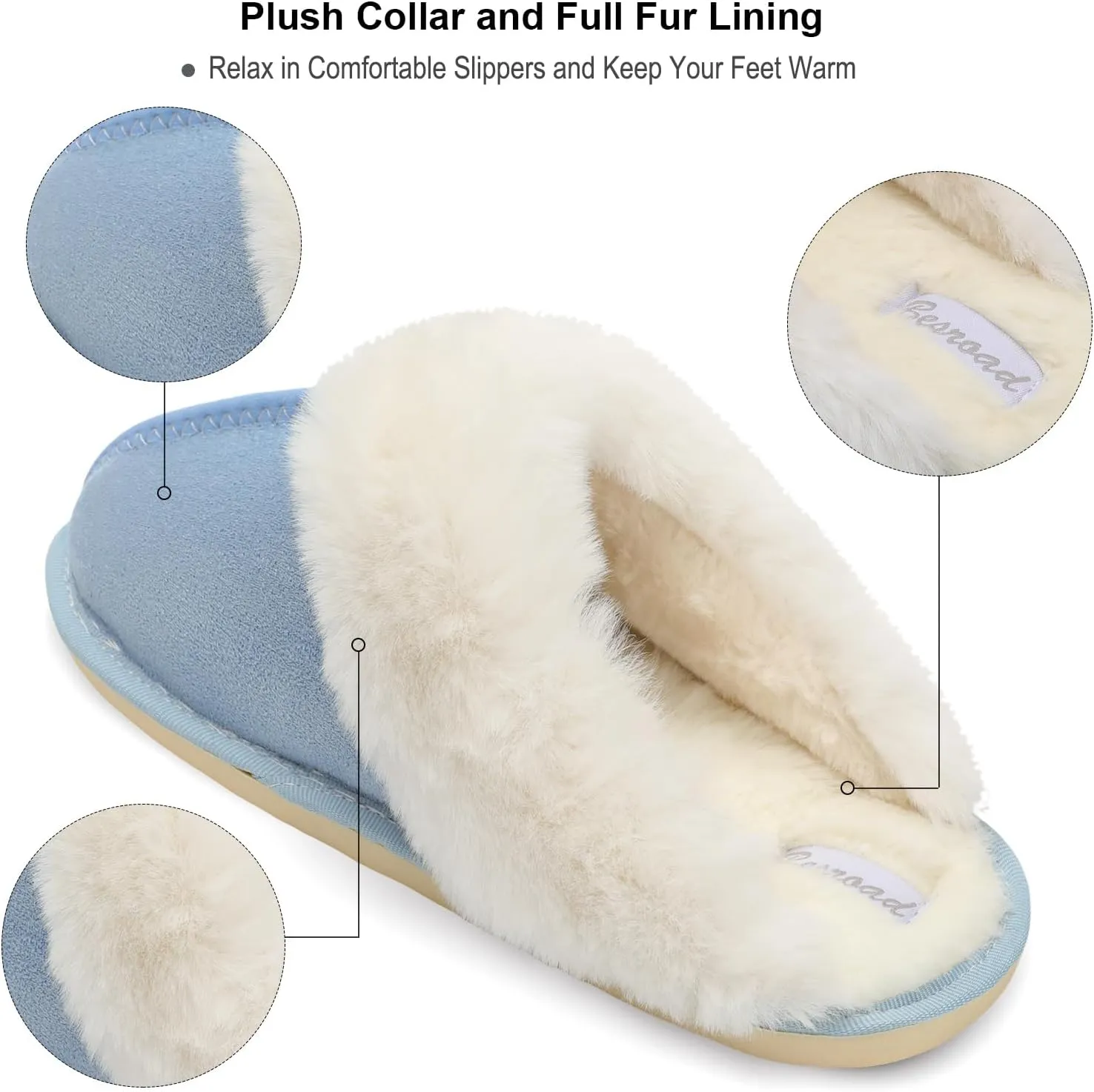 Besroad Winter Fuzzy House Slippers Sandals Plush Faux Fur Fluffy Flats Slippers Warm Slide Shoes for Women