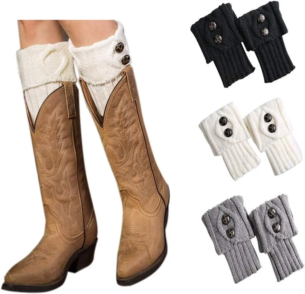 Bestjybt 3 Pairs Womens Short Boots Socks Crochet Knitted Boot Cuffs Leg Warmers Socks