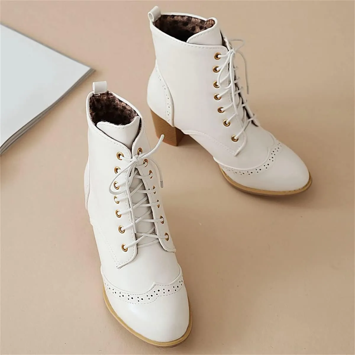 Betastella Women's Lace Up Booties Chunky Heel Ankle Boots Side Zip Short Boots Dress Shoes