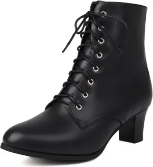 Betastella Women's Lace Up Booties Chunky Heel Ankle Boots Side Zip Short Boots Dress Shoes