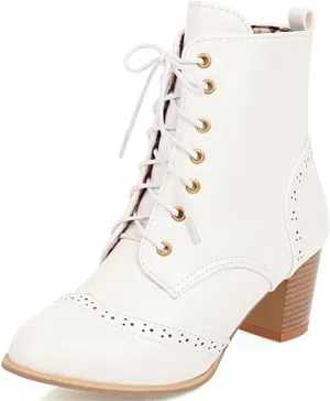 Betastella Women's Lace Up Booties Chunky Heel Ankle Boots Side Zip Short Boots Dress Shoes