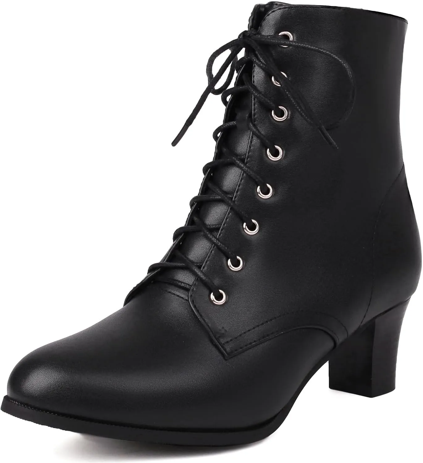 Betastella Women's Lace Up Booties Chunky Heel Ankle Boots Side Zip Short Boots Dress Shoes