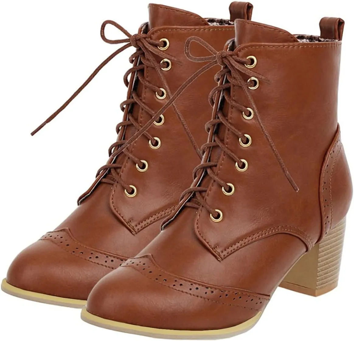 Betastella Women's Lace Up Booties Chunky Heel Ankle Boots Side Zip Short Boots Dress Shoes